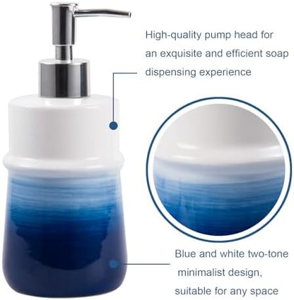Navy Blue Bathroom Accessories Set, 4-Piece Blue Ceramic Bathroom Decorations Accessories Set,Contain Toothbrush Cup,Soap Dispenser,Soap Dish,Tumbler