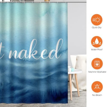 Aimego Get Naked Shower Curtain Gradual Tie Dye Blue Ombre Funny Art Font Theme Shower Curtain Set with 12 Hooks for Bathroom Decor Accessories Bathtub Curtain, 72"x72"