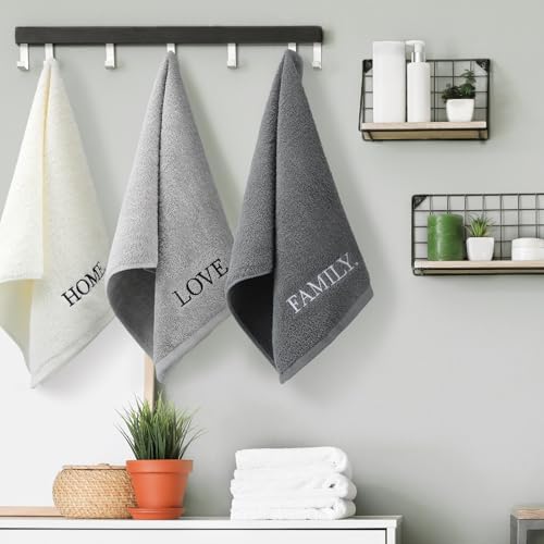 FuWeave 3 Pcs Gray Decorative Hand Towels for Bathroom,Home Love Family