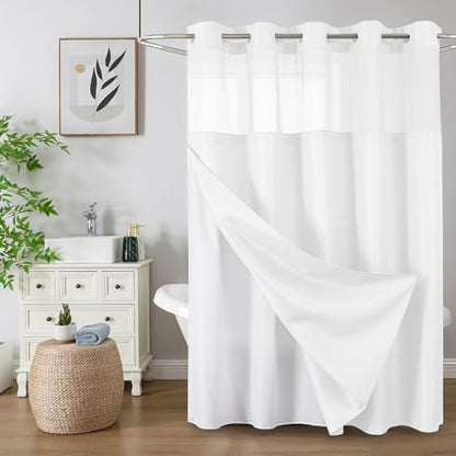 Colorful Star White No Hook Waffle Shower Curtain with Liner, 72 x 81 Inch
