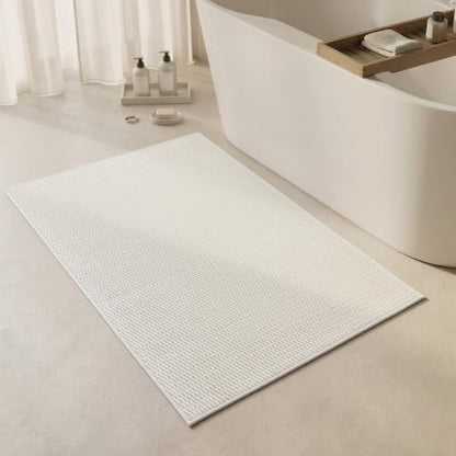 Triohero Large Bathroom Rugs Non Slip Washable Bath Rugs Super Absorbent Bathroom Rug Thin Quick Dry Low Pile Bath Mats, White 36"x48"