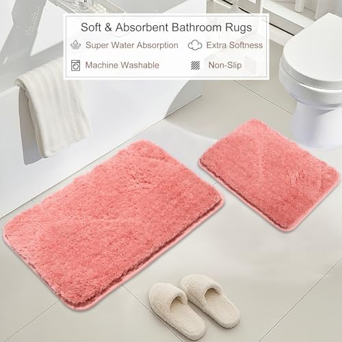 Pink Bathroom Accessories Set - 20PCS Glass Bathroom Set with Shower Curtain and Rugs, Soap Dispenser, Soap Dish, Cup, Qtip Jar, Toothbrush Holder, Stylish & Functional Bath Decor for Home, Apartment