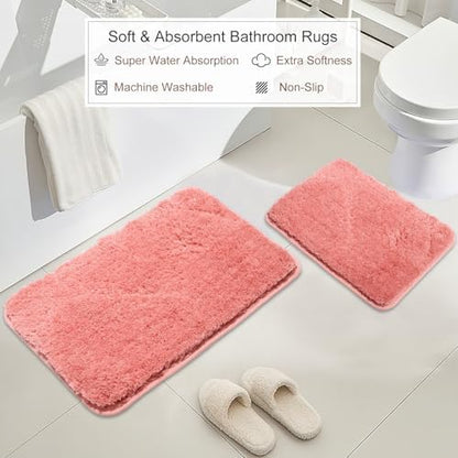 Pink Bathroom Accessories Set - 20PCS Glass Bathroom Set with Shower Curtain and Rugs, Soap Dispenser, Soap Dish, Cup, Qtip Jar, Toothbrush Holder, Stylish & Functional Bath Decor for Home, Apartment