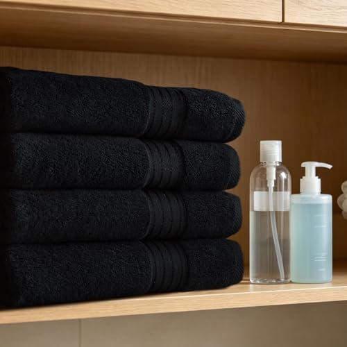 COZYART Luxury Bath Towels 4 PCS, 27x54 650 GSM Turkish Cotton, Black