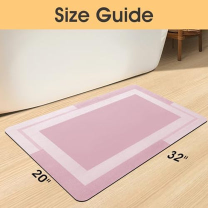 ACCUMTEK Non Slip Bath Mat, Thin Bathroom Rugs Fit Under Door, Quick Dry Bath Mats, Machine Washable Bath Rugs for Bathroom, Bathtub & Kitchen, Bathtub & Kitchen, Pink/Bordered/32 x20