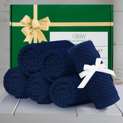 VOOVA & MOVAS Wash Cloths 6PC, 100% Cotton, 13x13 in, Navy Blue