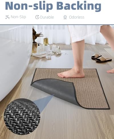 PADOOR Non-Slip Bath-Mats, Rubber-Backing Braided Absorbent Bathroom Mat, Machine Washable, Thin Bathroom Rugs Fit Under Door, Quick Dry, 20''x32'' Black