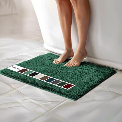 Muddy Mat® | Chenille Bathroom Rugs Quick Dry Microfiber Mats Non Slip Washable, Extra Thick, Soft and Highly Absorbent Bath Mats for Bathroom, Kitchen, and Shower Floor - Dark Green 19"x30"