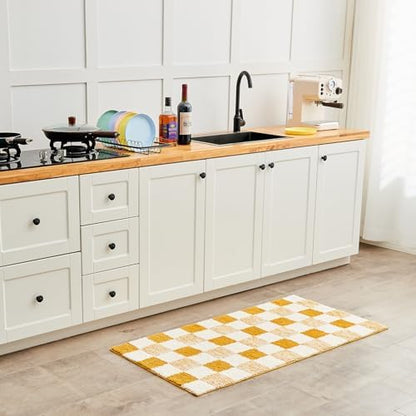 CozeCube Harvest Gold Checkered Bath Mat 36"x24" Non Slip Washable Rug