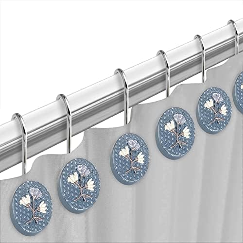 Zahari Home 13pc Capri Bathroom Sheer Shower Curtain Sets & 12 Hooks - Modern Classic Luxury Contemporary Decor Blue Shower Curtain Stylish Bath Sets