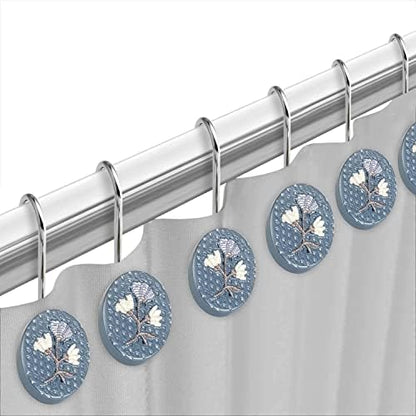 Zahari Home 13pc Capri Bathroom Sheer Shower Curtain Sets & 12 Hooks - Modern Classic Luxury Contemporary Decor Blue Shower Curtain Stylish Bath Sets