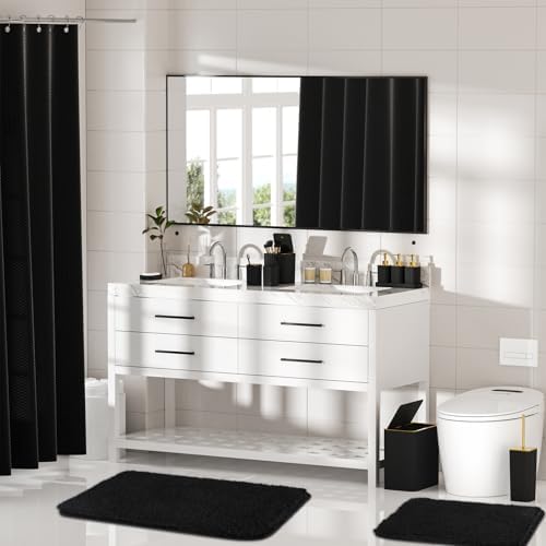 Bathroom Accessory Set - Bathroom Set, 27PC Bathroom Accessories Set, Black Bathroom Sets with Shower Curtain and Rugs, Mini Trash Can, Toilet Brush, Trash Can & Soap Dispenser
