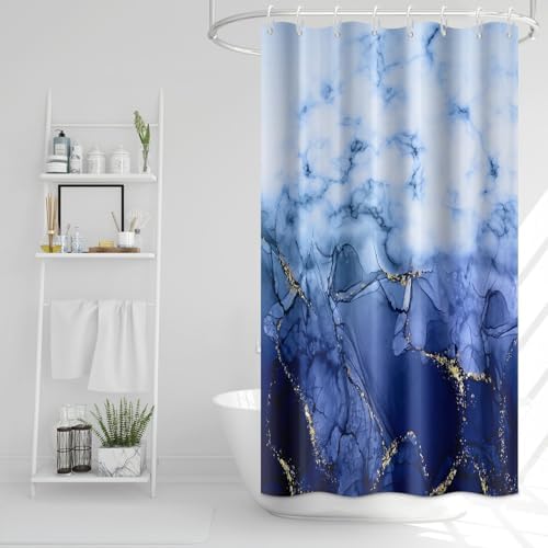 Navy Blue Marble Stall Waterproof Shower Curtain 48x72 inches