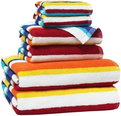 ORIGINAL KIDS 6 Piece Towel Set - 100% Cotton Cabana Stripe Kids Towel Set