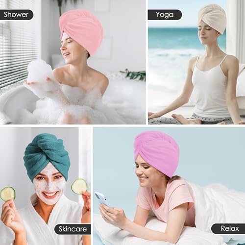 TENSTARS Hair Towel Wrap for All Hair Types, 5 Pack Microfiber Turban