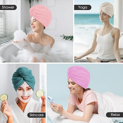 TENSTARS Hair Towel Wrap for All Hair Types, 5 Pack Microfiber Turban