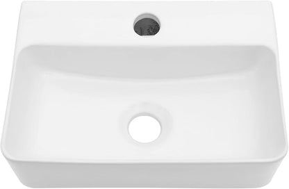 14 x 10 Inch Wall Mounted Bathroom Sink Rectangle Vessel Sink | White Ceramic Wall Mount Hang Small Vessel Sink Porcelain Mini Floating Bathroom Vanity Sink for Home,RV,Bathroom