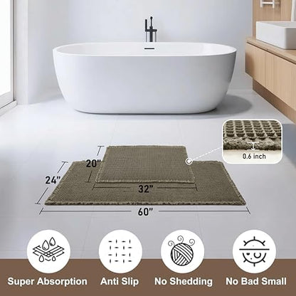 JIUZHEN Set of 2 Waffle Bath Mats Boho Bathroom Runner Rug 20"x32"+24"x60"