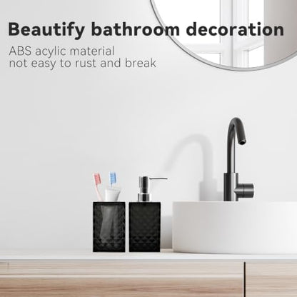 2 PCS Bathroom Accessory Set, Black Soap Dispenser and Toothbrush Holder
