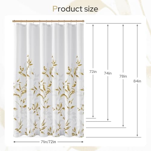 HOMEIDEAS Gold Botanical Shower Curtain 72×78 Inches