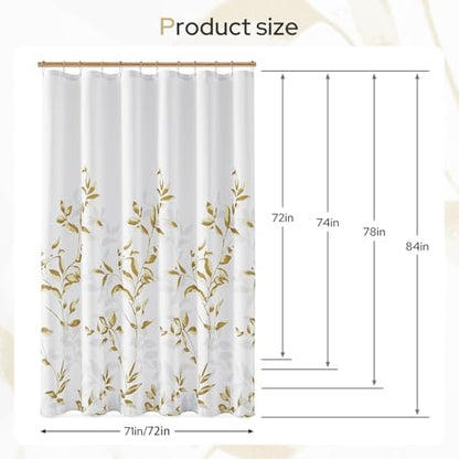 HOMEIDEAS Gold Botanical Shower Curtain 71×74 Inches