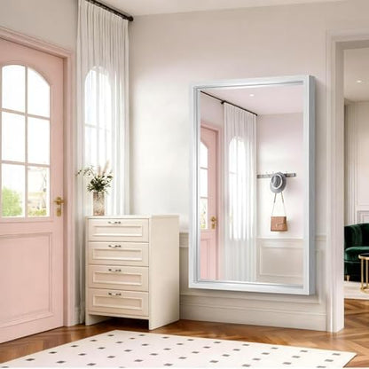 60 x 40 inch Brushed Silver Bathroom Mirror, Large Metal Framed Rectangle Mirror, 0.6" Thickened Deep Frame Mirrors for Living Room Bedroom, Tempered Glass, Antirust, Horizontal or Vertical