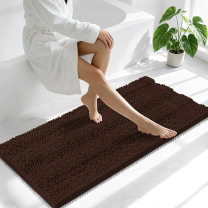 Smiry Thick Chenille Bathroom Runner Rugs 47x24, Absorbent Bath Mat, Brown