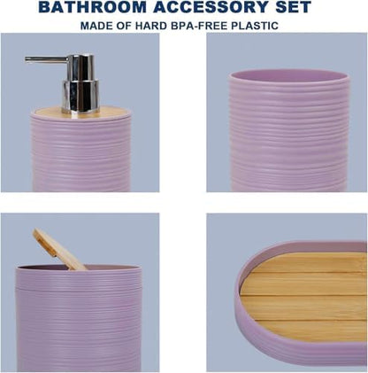 CERBIOR Bamboo Bathroom Accessories Set 6 Piece Spiral Bath Ensemble,Purple