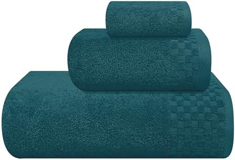 MyOwn Ultra Soft 3 Pack Cotton Towel Set, Contains a Bath Towels 28x55 inch, a Hand Towels 16x24 inch & a Wash Coths 12x12 inch, Ideal Everyday use, Compact & Lightweight - Teal