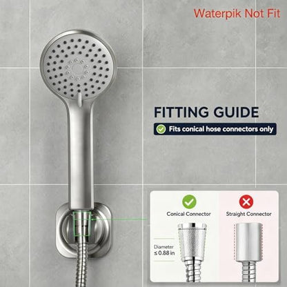 Handheld Shower Head Holder - 5 Angles Adjustable - Concealed Adhesive Mount with Screw Option - Wall Mount Shower Hose Holder (Brushed Nickle)