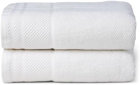 Texere 100% Organic Cotton Rice Weave Jacquard 700 GSM Luxury Bath Towel Sets - Ultra Soft and Absorbent Hotel and Spa Quality (Rice Weave, Bright White, 2 Bath Towels)