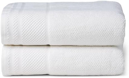 Texere 100% Organic Cotton Rice Weave Jacquard 700 GSM Luxury Bath Towel Sets - Ultra Soft and Absorbent Hotel and Spa Quality (Rice Weave, Bright White, 2 Bath Towels)