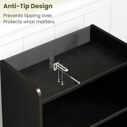 Small Bathroom Storage Cabinet with 2 Doors & Shelf,Rattan Black