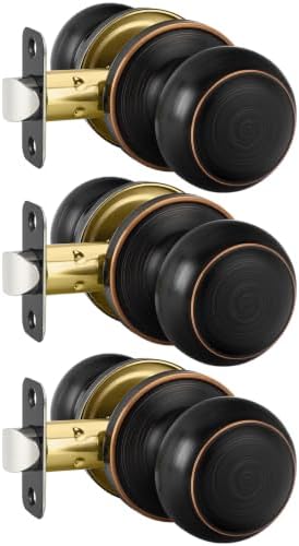 Haidms 3 Pack Oil Rubbed Bronze Passage Door Knobs, Bronze Closet Door Knobs, Passage Doorknobs Interior for Closet or Hall, Hallways