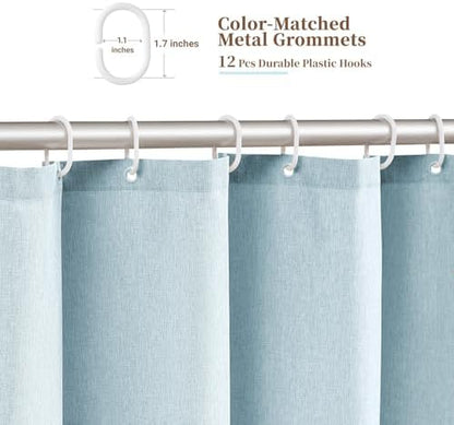 BTTN 72x90 Boho Scalloped Linen Textured Cloth Shower Curtain Set, Fog Blue