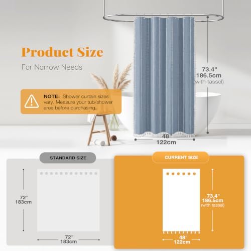 BTTN 48 x 72 Boho Farmhouse Linen Heavy Duty Cloth Shower Curtain Set, Blue
