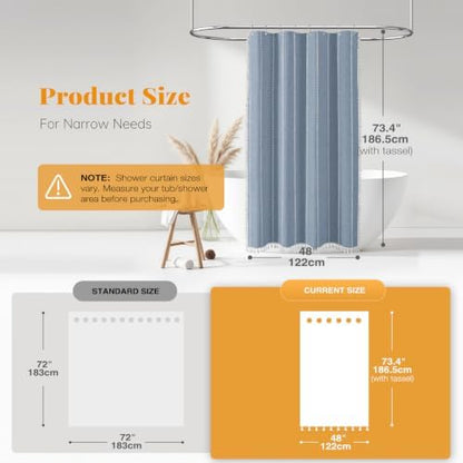 BTTN 48 x 72 Boho Farmhouse Linen Heavy Duty Cloth Shower Curtain Set, Blue
