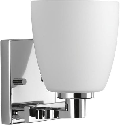 Progress Lighting 1 Light Bathroom Vanity Light, Coastal Style Modern Bath Lighting Fixture with Etched White Glass Shade for Over The Mirror, Reversible Mounting, Fleet Collection, Polished Chrome
