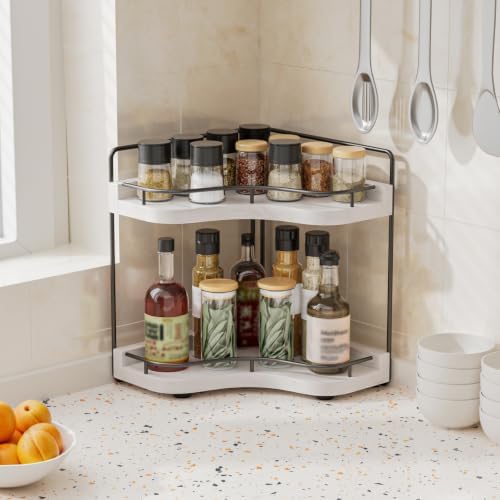 2-Tier Corner Bathroom Counter Organizer, Larger Size, White