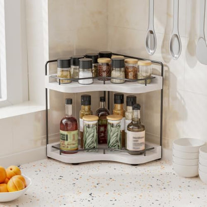 2-Tier Corner Bathroom Counter Organizer, Larger Size, White