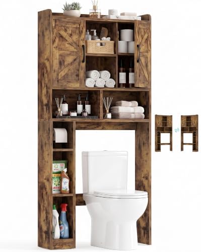 Farmhouse Over The Toilet Storage Cabinet with Barn Door, Reversible Side