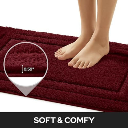 HOMEIDEAS Bathroom Rugs Sets 2 Piece, Non Slip Bath Mat Burgundy Red