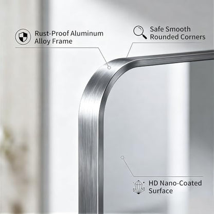Bathroom Mirror for Wall, 30"x36" Black Bathroom Mirror for Over Sink, Shatterproof Tempered Glass Vanity Mirror with Anti-Rust Aluminum Alloy Frame, Hang Horizontally or Vertically, Silver