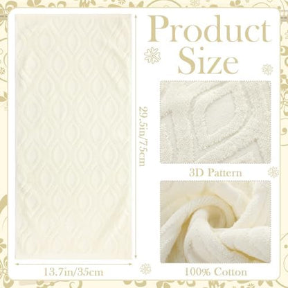 SmoothNovelty 2 Pcs Cream Ivory Geometric Jacquard Hand Towels for Bathroom