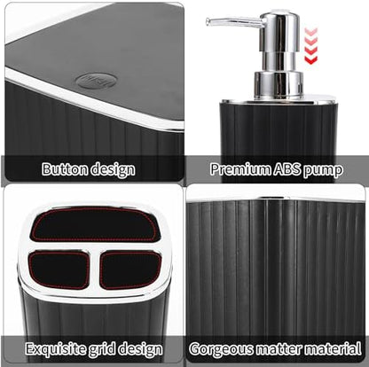 XLHOMO Bathroom Set with Shower Curtain and Rugs- 25PC Bathroom Accessory Set, Black Bathroom Set, Toilet Brush, Trash Can, Qtip Holder & Soap Dispenser