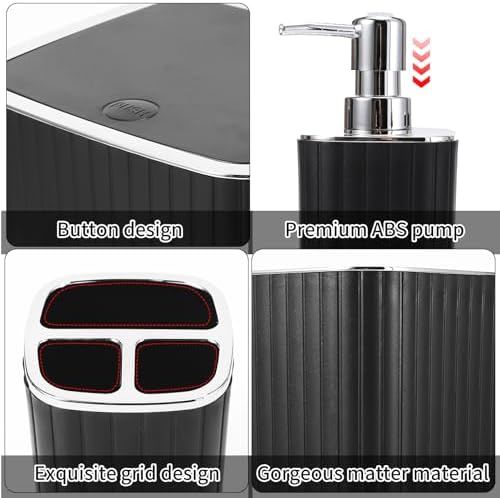 XLHOMO Bathroom Accessories Set - Gorgeous Bathroom Set, 10PC Black Bathroom Accessory Set, Toilet Brush, Trash Can, Qtip Holder & Soap Dispenser