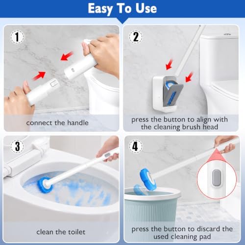Disposable Toilet Brush-Toilet Bowl Cleaner Wand with 48 Refills