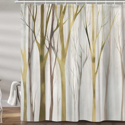Birch Forest Abstract Shower Curtain Farmhouse Bathroom Decor 72X72 Inch