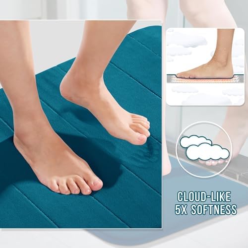 Yimobra Large Memory Foam Bathroom Mat Set, 44x24&24x17 in, Peacock Blue