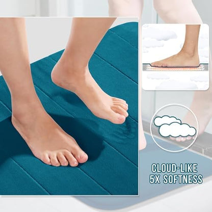 Yimobra Large Memory Foam Bathroom Mat Set, 44x24&24x17 in, Peacock Blue